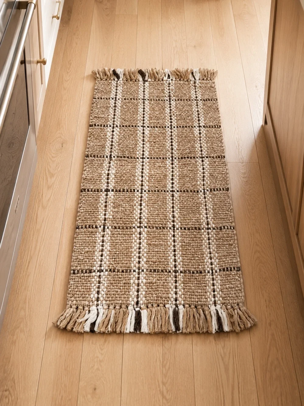 SERENA & LILY/GoodWeave Handwoven WoolWindowpane Plaid Fringe Accent Rug#0501265
